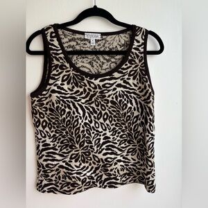 St. John Sport Sleeveless Knit Top Animal Print Brown Tan Size S